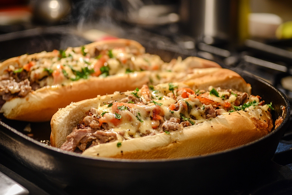 The Ultimate Guide to Chicken Cheese Steak Sandwiches 4 Chicken cheese steak sandwiches piled with melted cheese and peppers