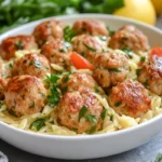 Greek Chicken Meatballs with Lemon Orzo