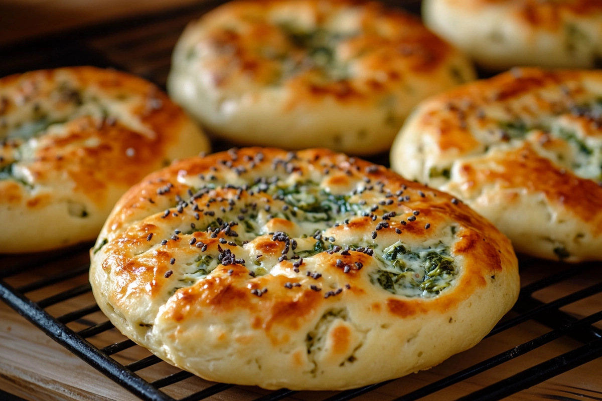 Spinach Cottage Cheese Flagels (Flat Bagels)