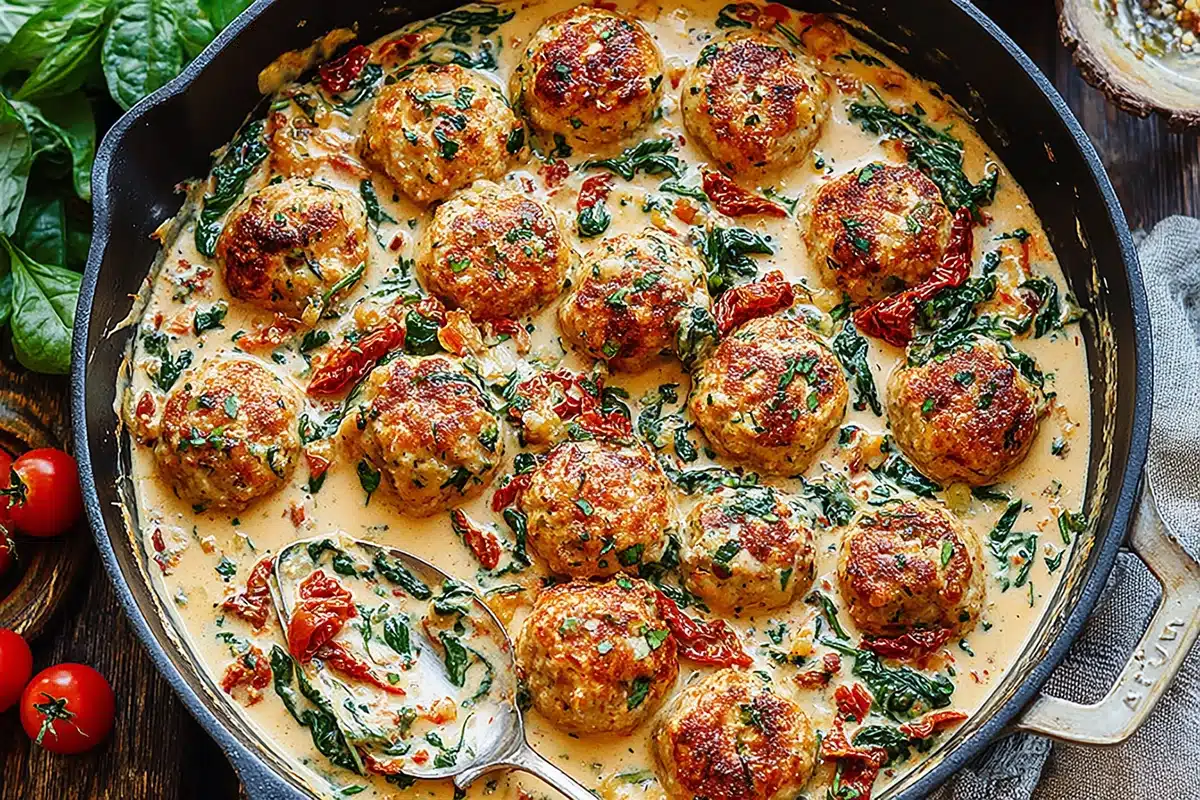 Creamy Spinach Turkey Meatballs.