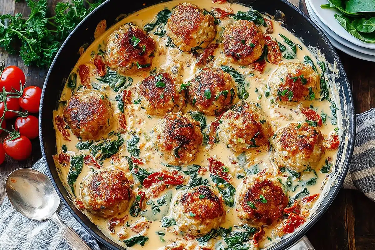 Creamy Spinach Turkey Meatballs.