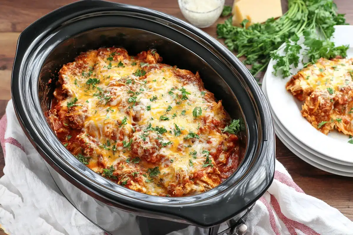Slow Cooker Chicken Enchilada Casserole