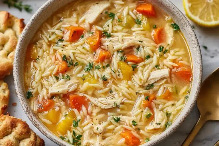 ‏‏Creamy Lemon Chicken Orzo Soup - نسخة