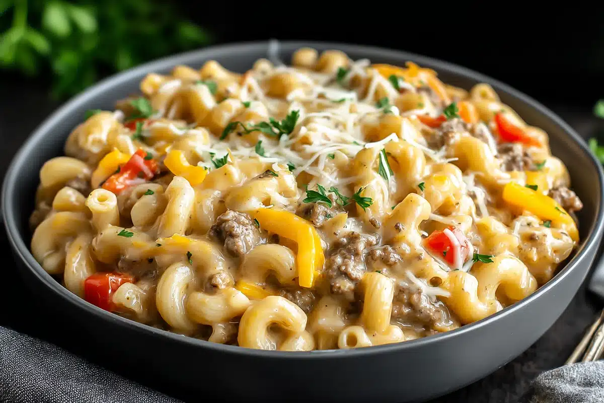 Philly Cheesesteak Mac and Cheese: A High-Protein Comfort Dinner Ready in 30 Minutes 6 philly cheesesteak mac and cheese.web
