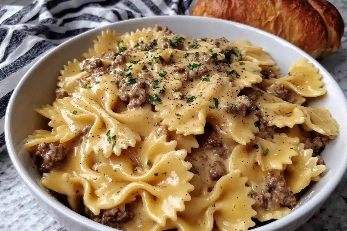 Creamy Parmesan Garlic Beef Bowtie Pasta: A Weeknight Hero