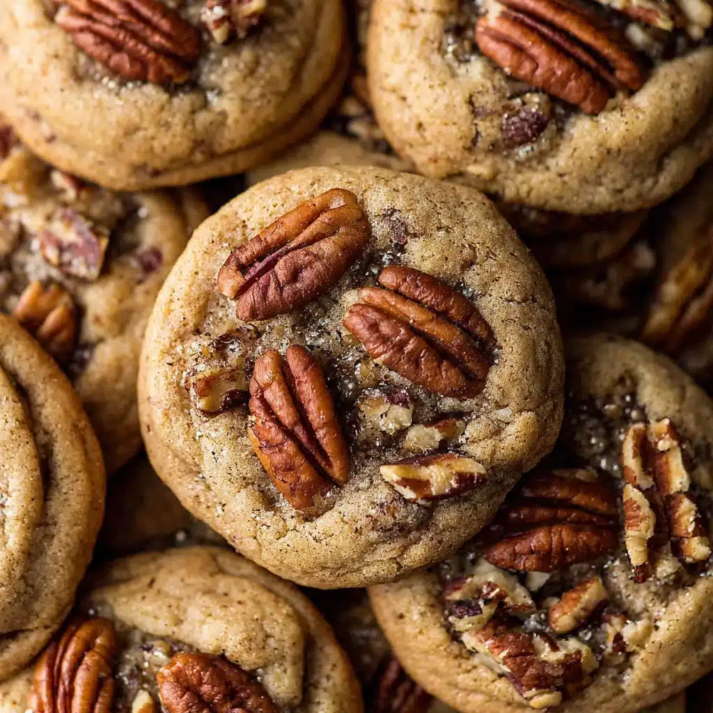 Butter Pecan Cookies stacked on a rustic plate