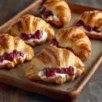 cranberry cream cheese crescent bites on rustic table