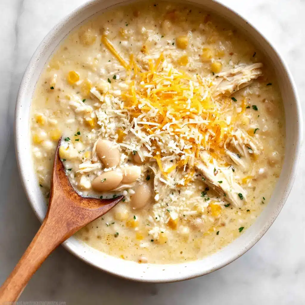 easy white chicken chili in a cozy kitchen