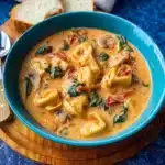 creamy marry me chicken soup in a rustic bowl