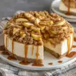 Salted Caramel Apple Pie Cheesecake whole on table