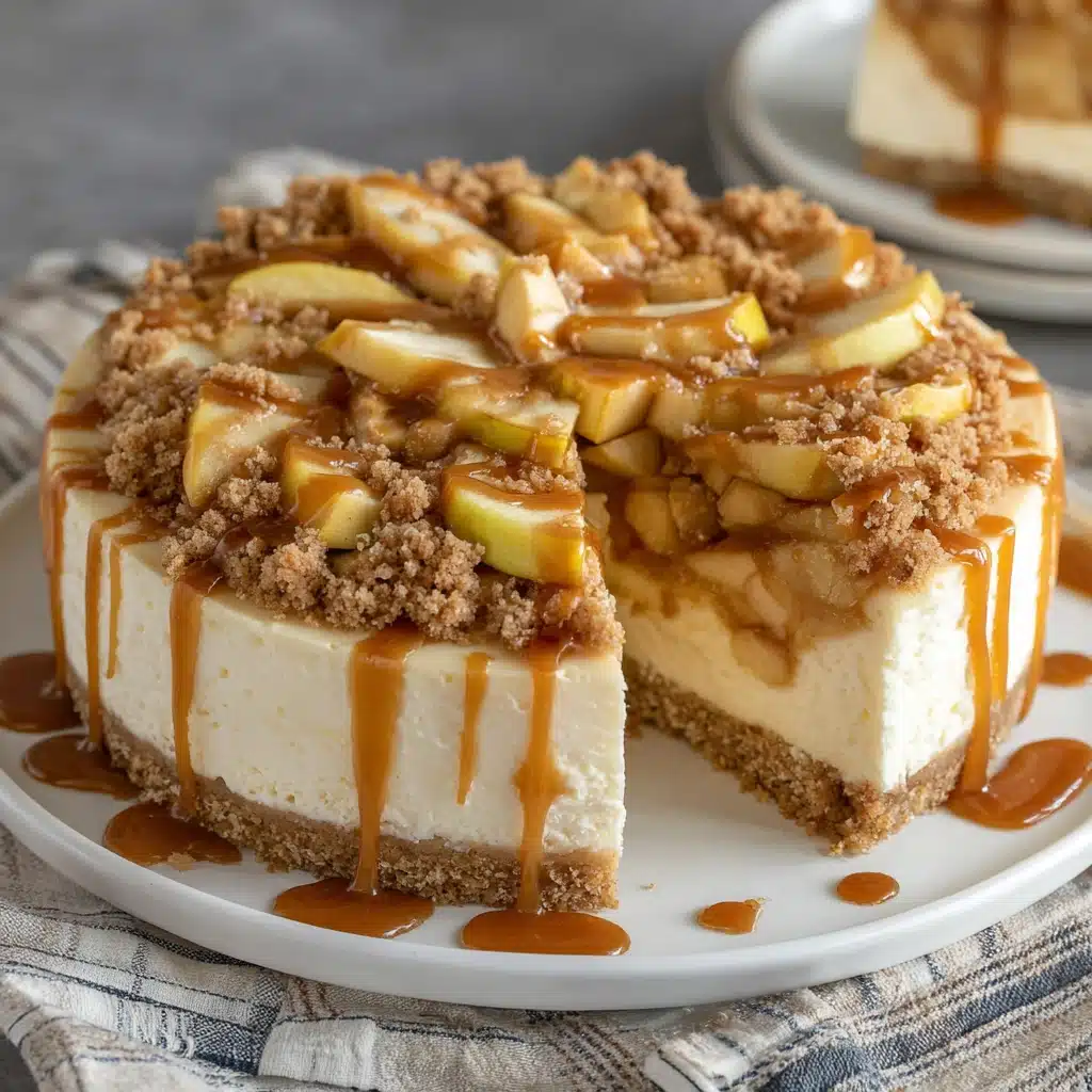 Salted Caramel Apple Pie Cheesecake whole on table