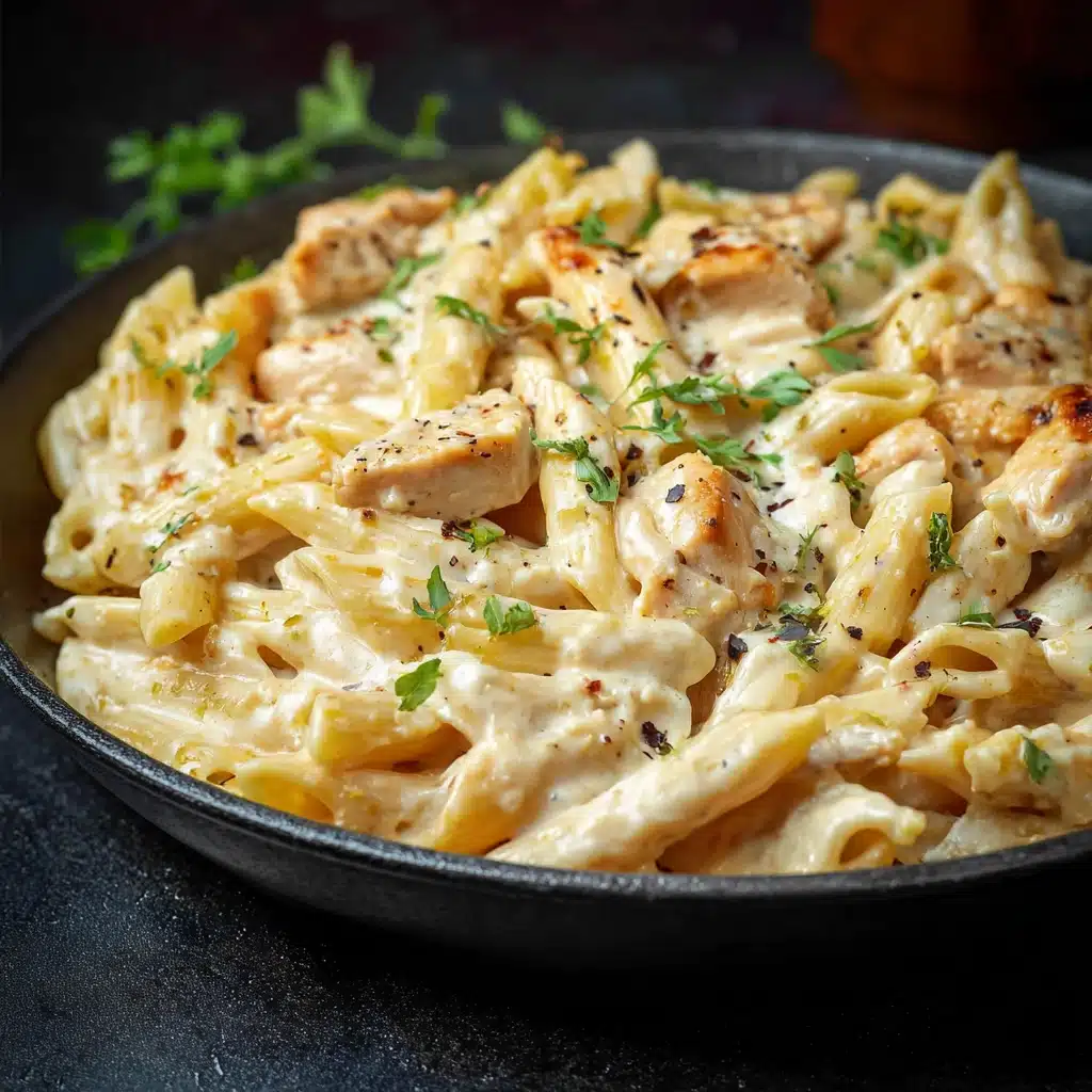 serving cheesy chicken pasta