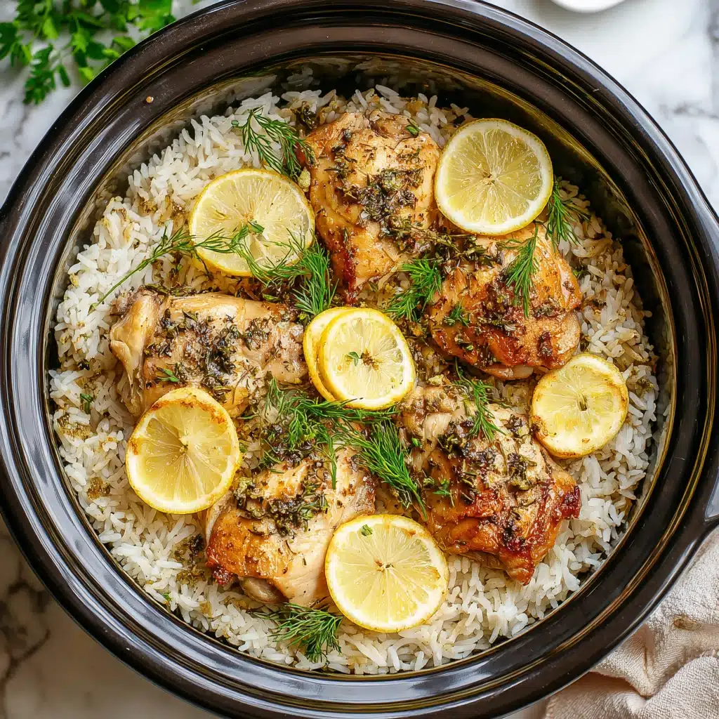Slow Cooker Lemon Herb Chicken and Rice: A Cozy Yet Elegant One-Pot Meal 5 Served slow cooker lemon herb chicken and rice with lemon wedge