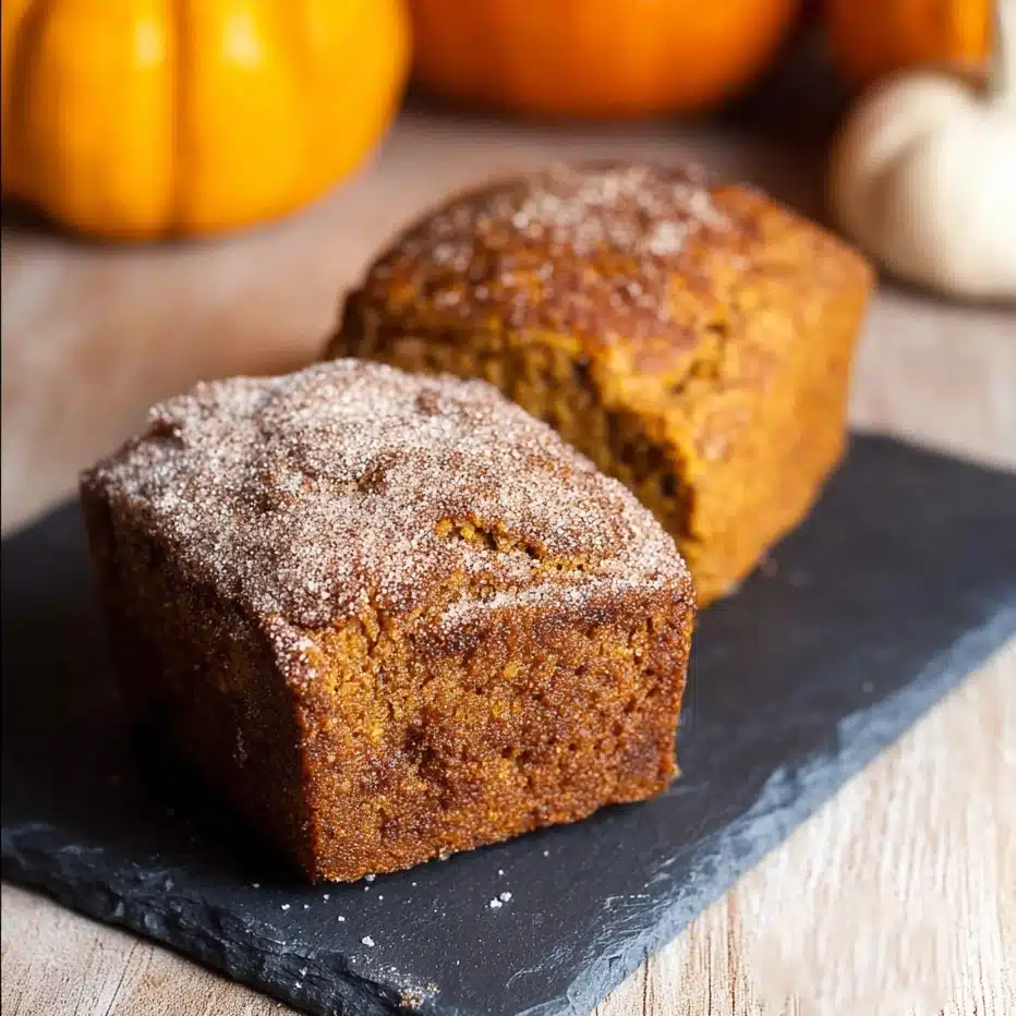 Cinnamon Swirl Pumpkin Bread Minis: Moist, Spiced, and Perfect for Fall 5 sliced cinnamon swirl pumpkin bread minis on serving plate