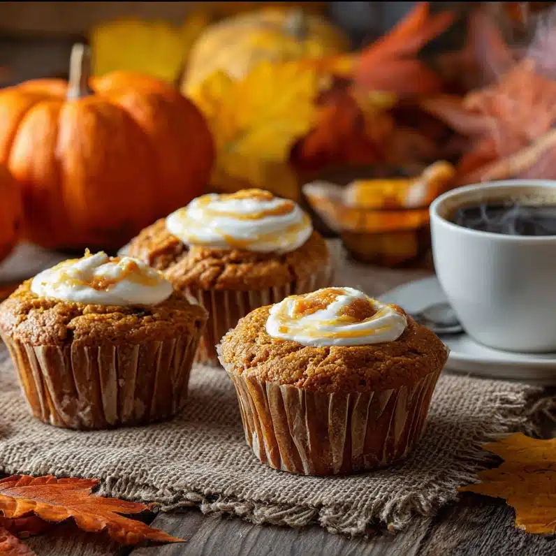 Starbucks pumpkin cream cheese muffins on rustic table