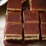 Tiramisu brownies on a wooden table