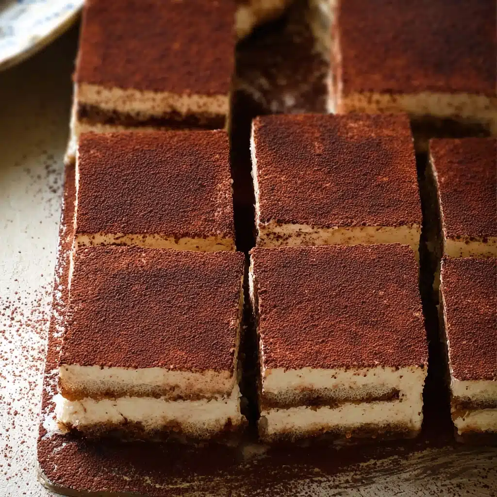 Tiramisu brownies on a wooden table