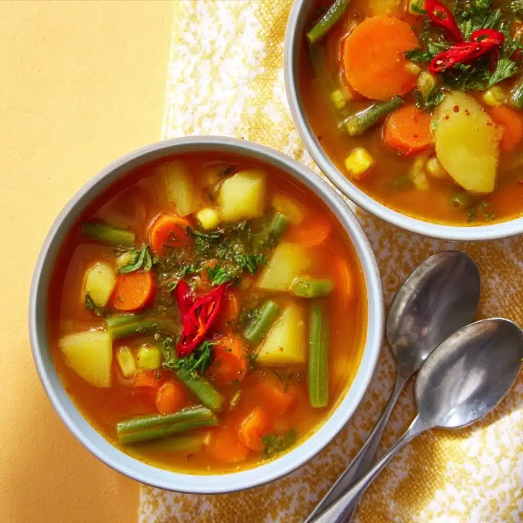 Vegetable soup recipe in rustic bowl