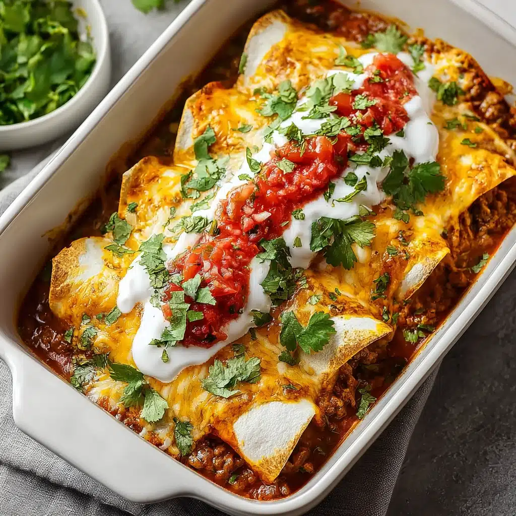 cheesy ground beef enchiladas baked with sauce