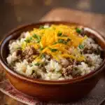 Cheesy Hamburger Rice Casserole fresh from the oven
