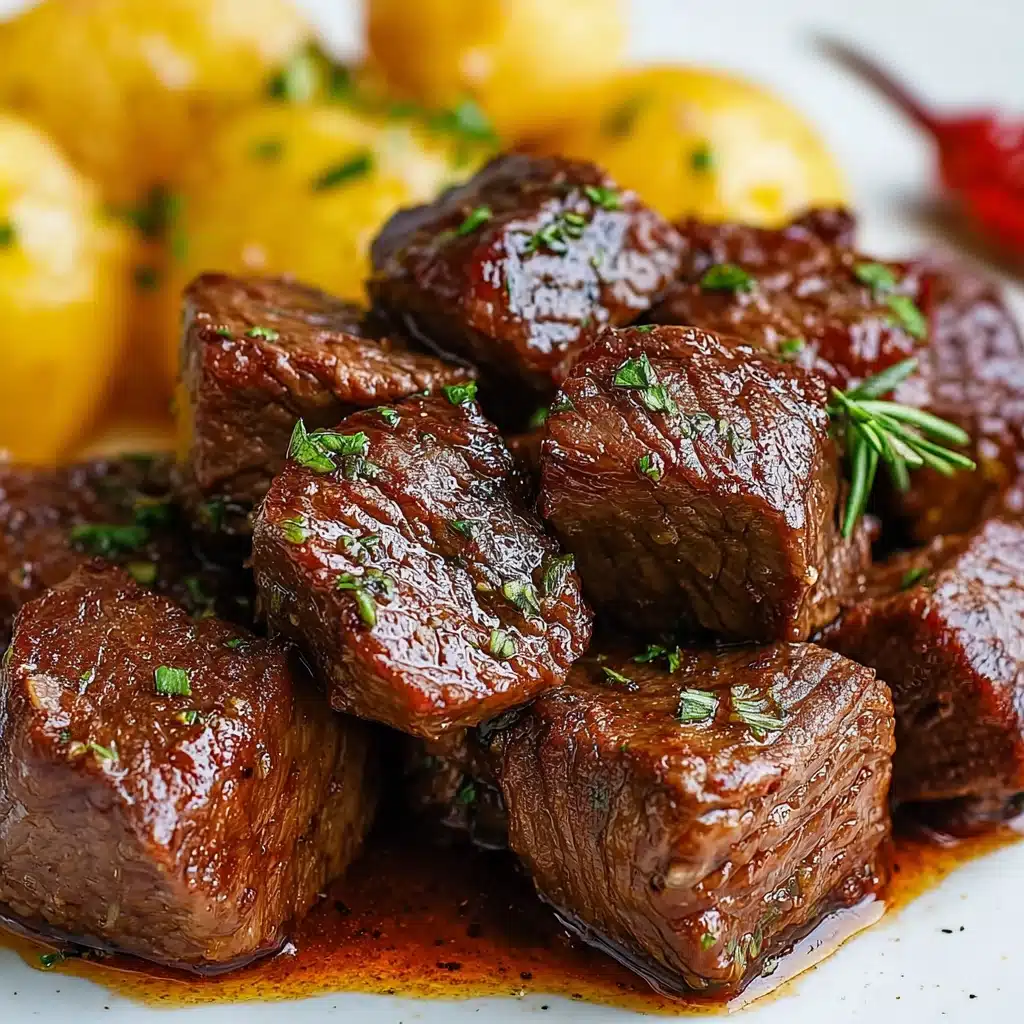 garlic butter steak bites and potatoes