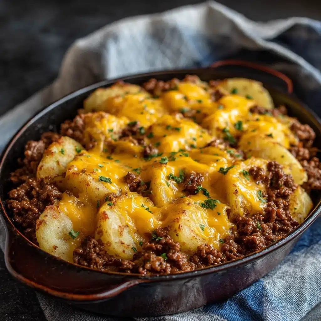 ground beef and potato casserole in skillet