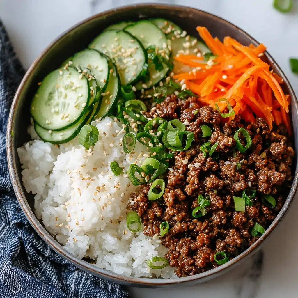 Korean Ground Beef Bowl served with rice and veggies