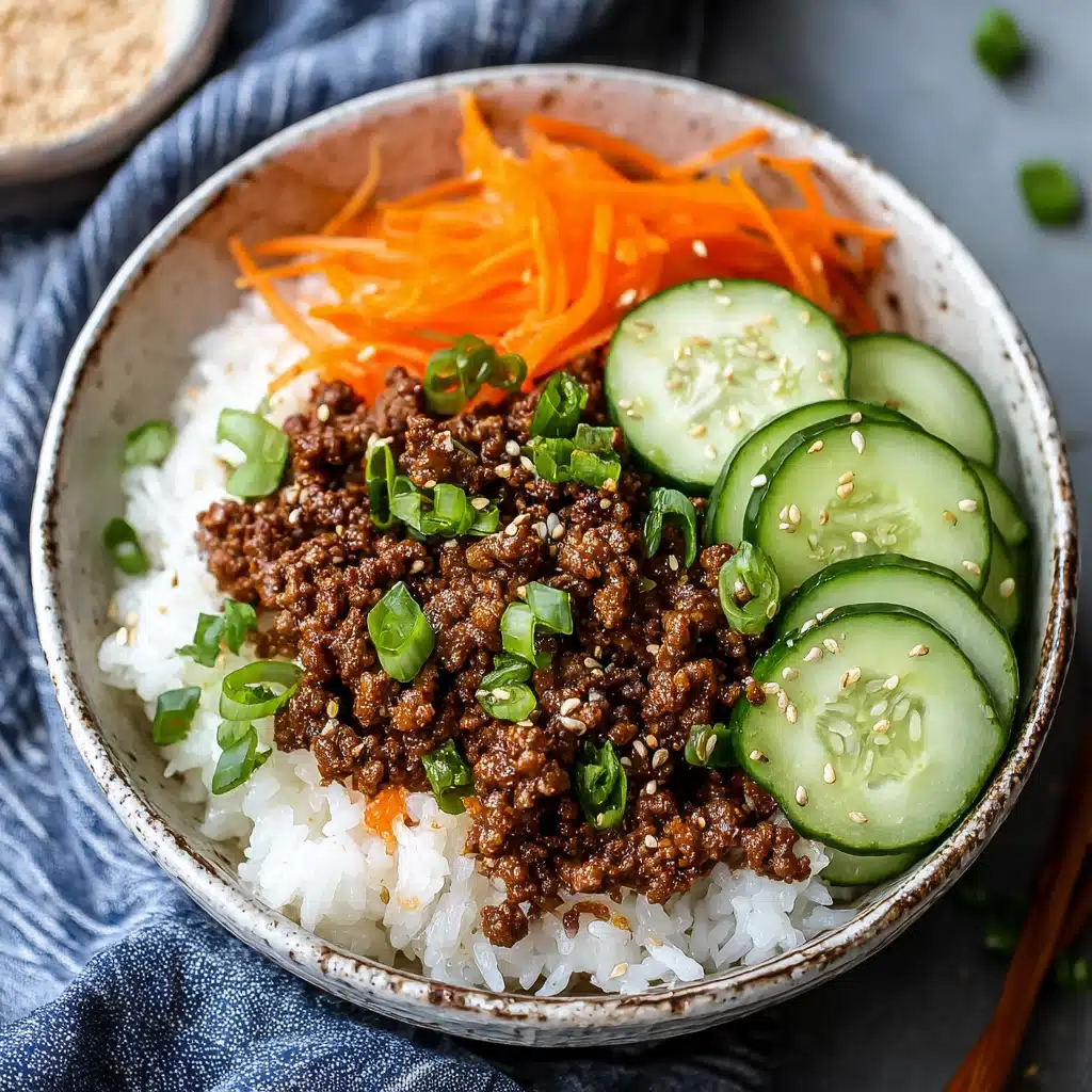 Korean Ground Beef Bowl with rice and vegetables