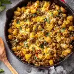 Mexican Ground Beef and Potato Skillet in cast iron pan