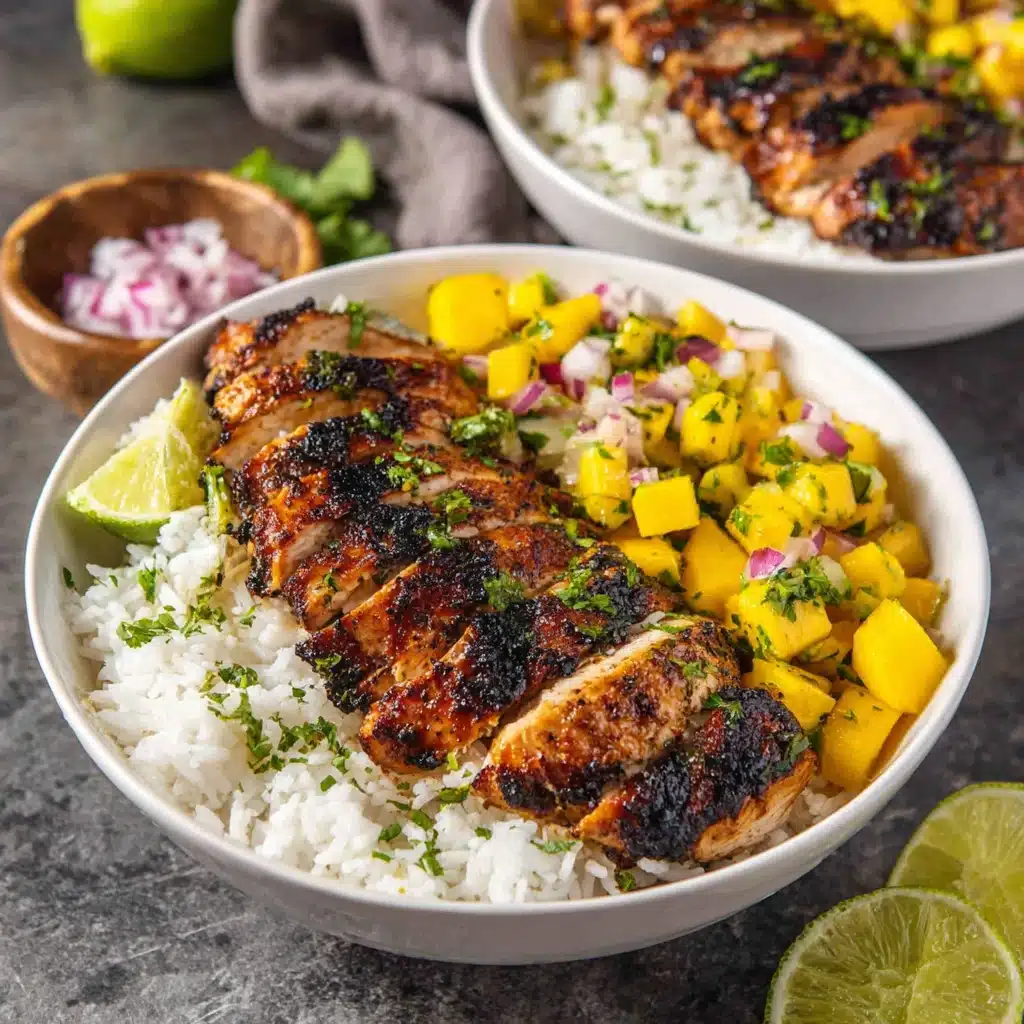 Jerk Chicken Bowls With Mango Salsa and Coconut Rice 4 Jerk Chicken Bowls