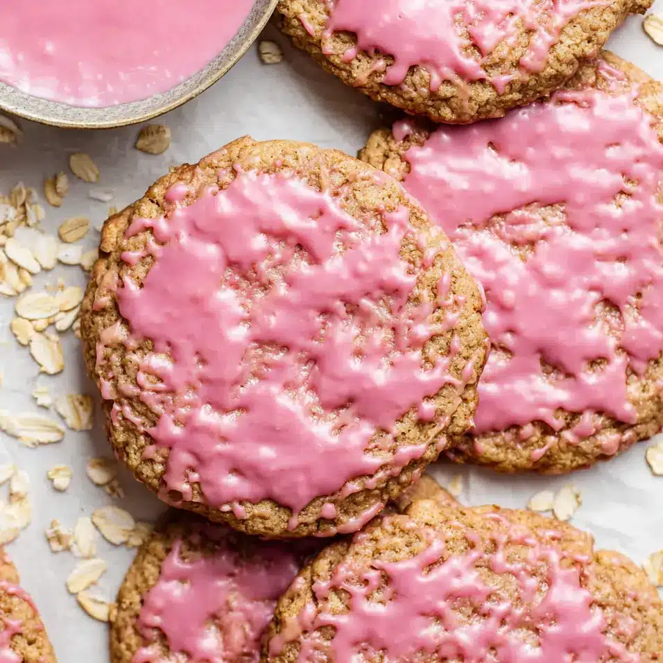 Strawberry Iced Oatmeal Cookies