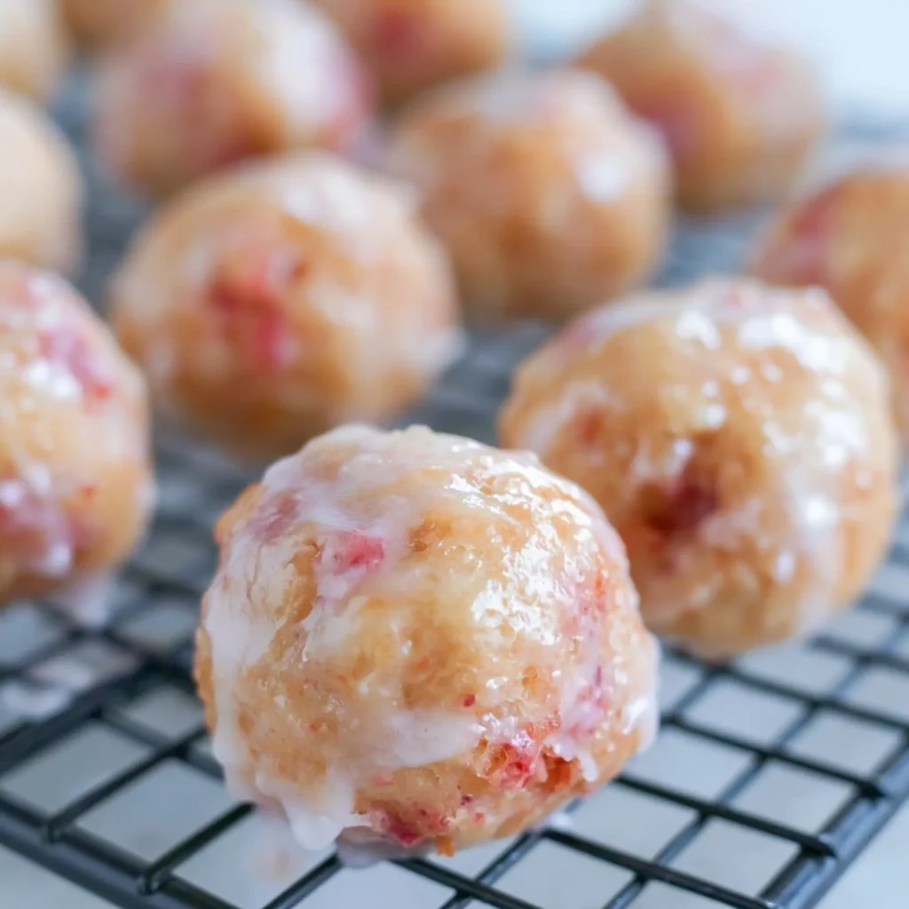 Cherry Doughnut Holes with Pink Glaze 4 Cherry Doughnut Holes