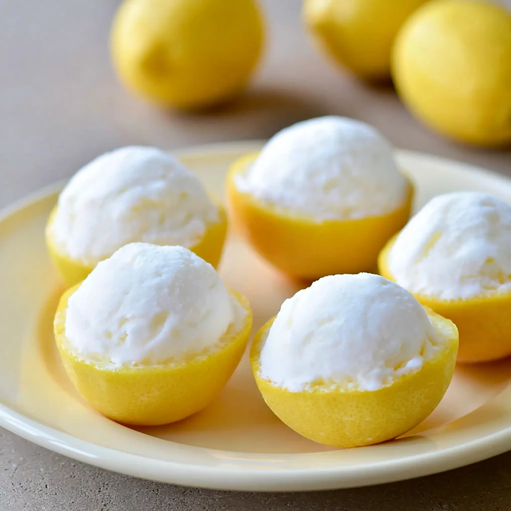 Lemon Sorbet: Simple Fresh Frozen Dessert 4 Lemon Sorbet