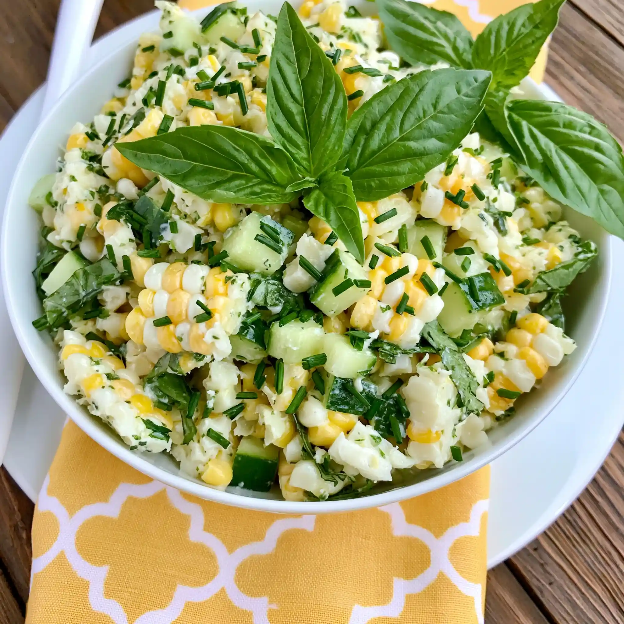 Basil Chive Cucumber Corn Salad