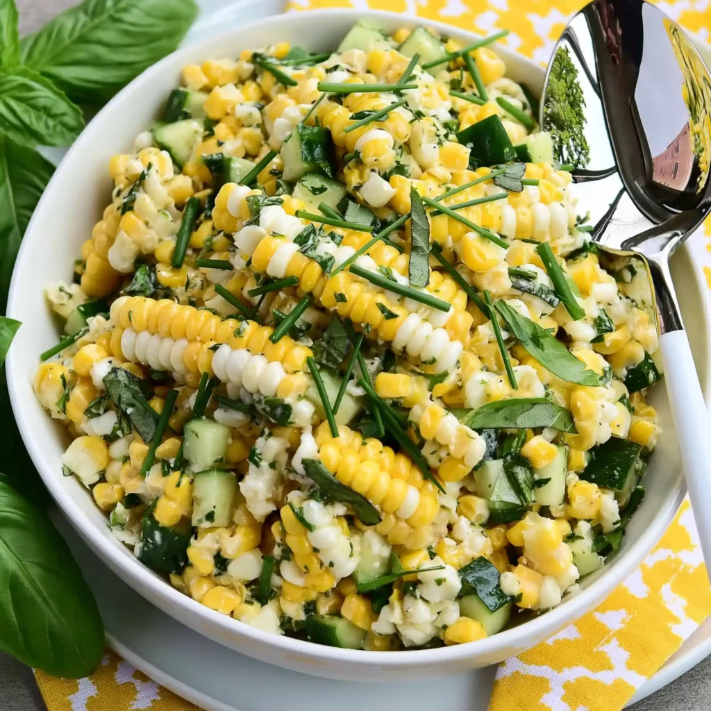 Basil Chive Cucumber Corn Salad