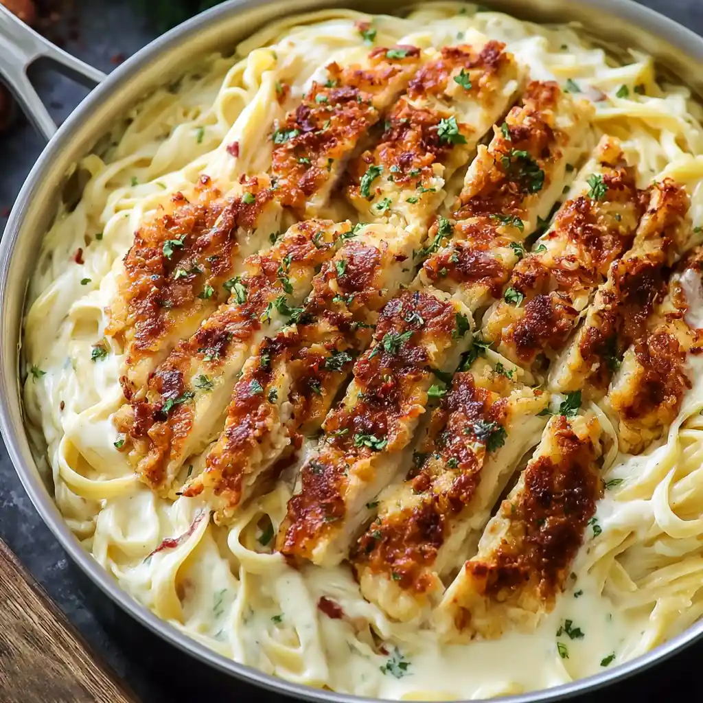 Crispy Chicken Fettuccine Alfredo