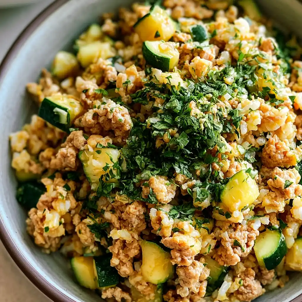 Ground Chicken Zucchini Rice Skillet