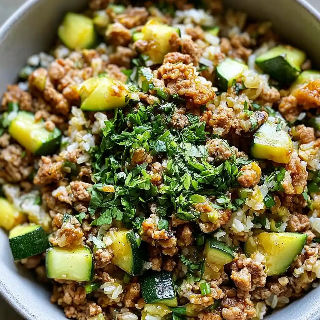 Ground Chicken Zucchini Rice Skillet