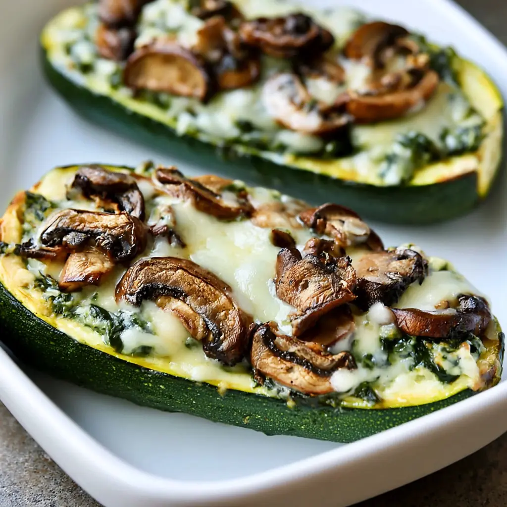 Spinach Mushroom Ricotta Zucchini Boats