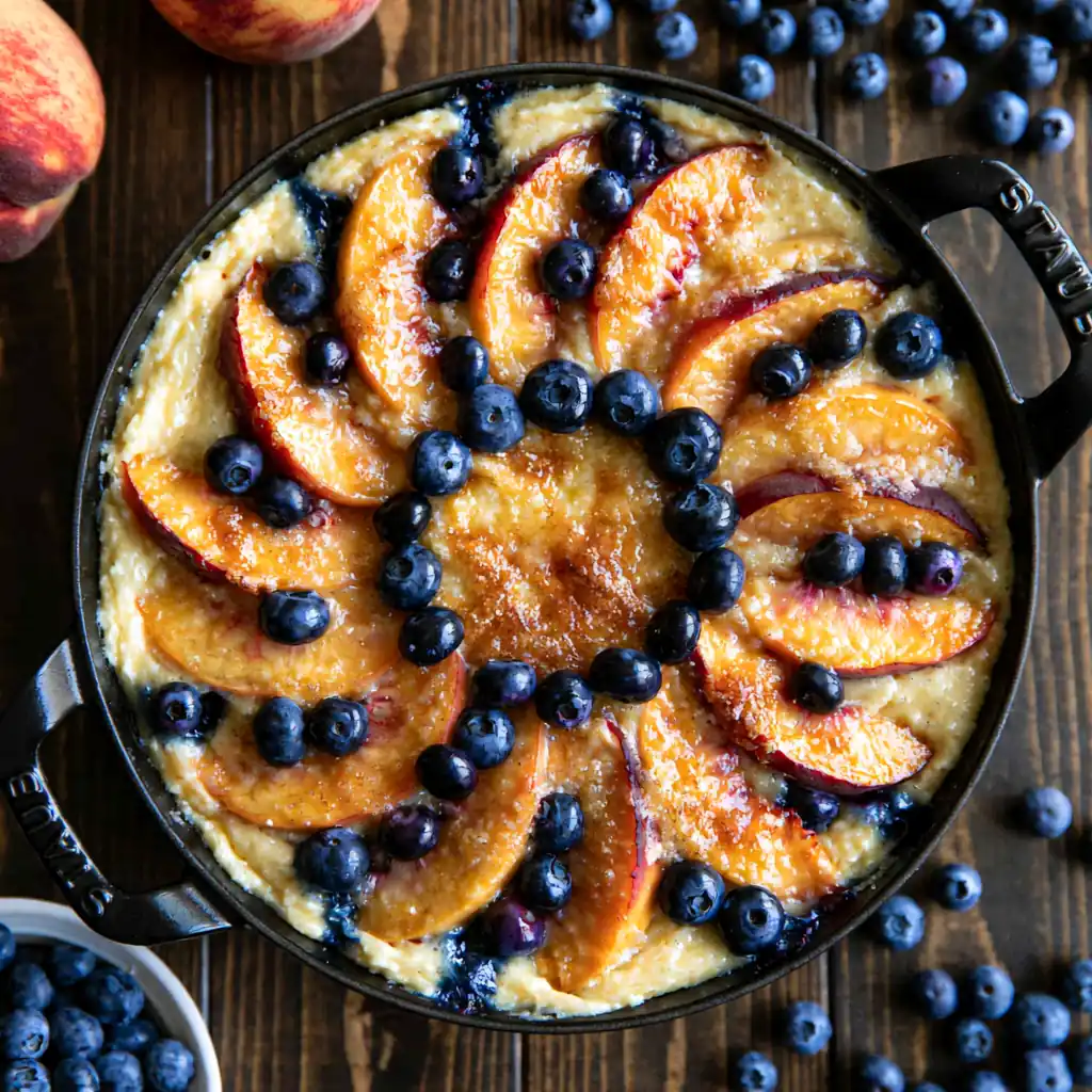 Blueberry Peach Sour Cream Cake with Golden Crispy Edges 3 Blueberry Peach Sour Cream Cake