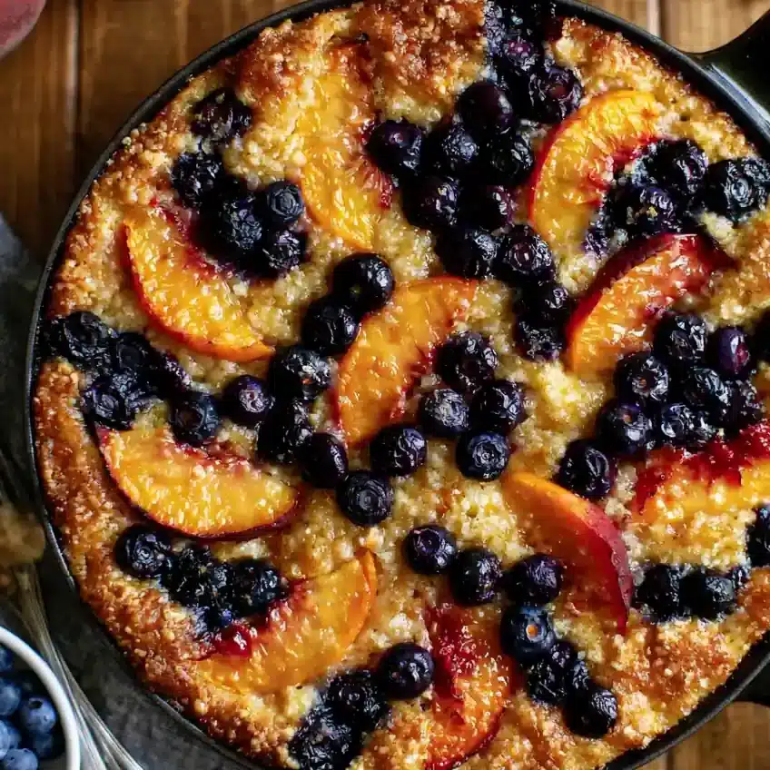 Blueberry Peach Sour Cream Cake