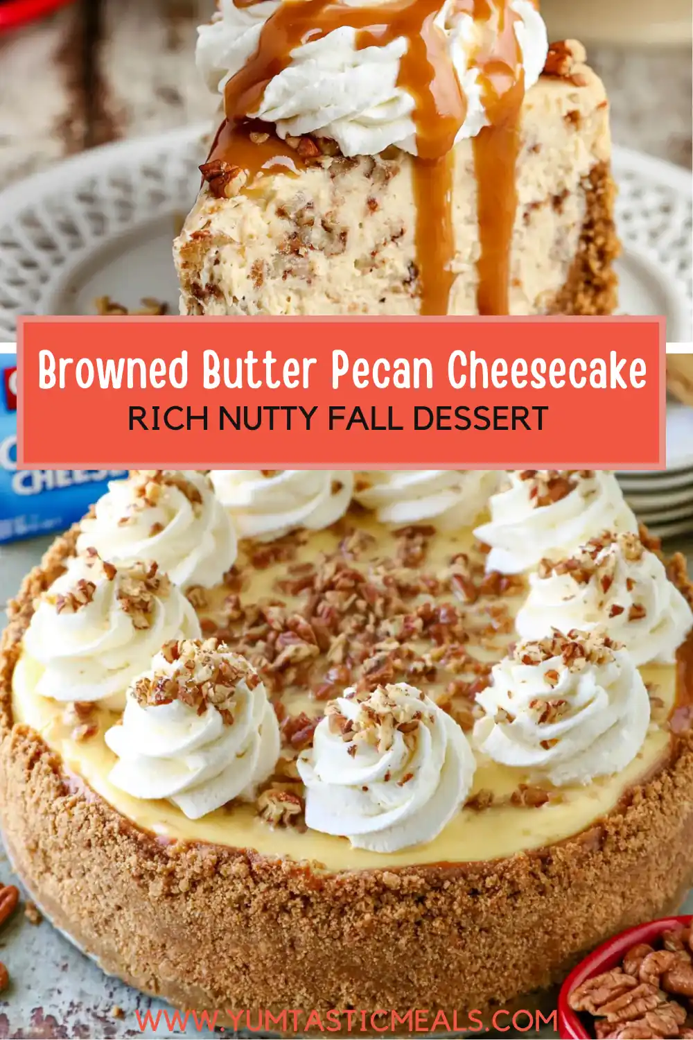 Browned Butter Pecan Cheesecake with Cinnamon Whipped Cream 6 Browned Butter Pecan Cheesecake