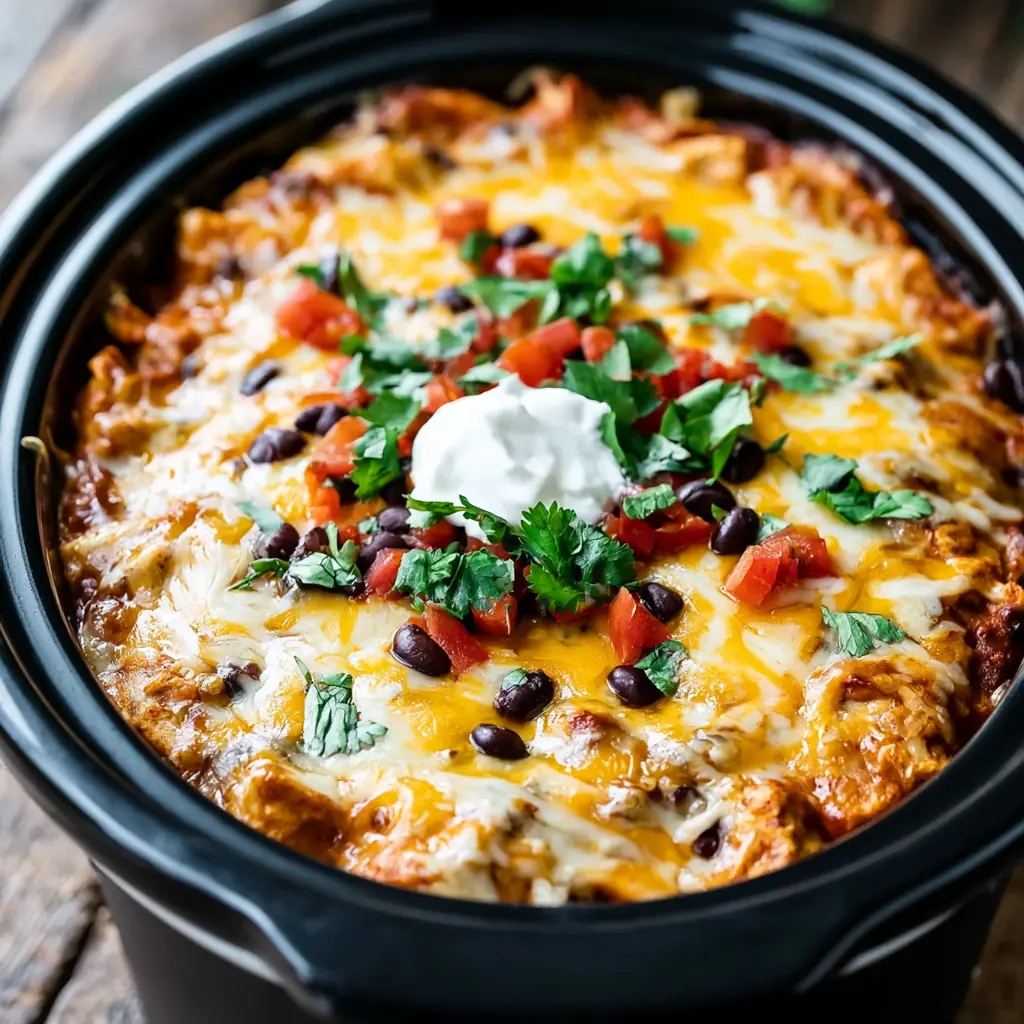 Crockpot Chicken Enchilada Casserole