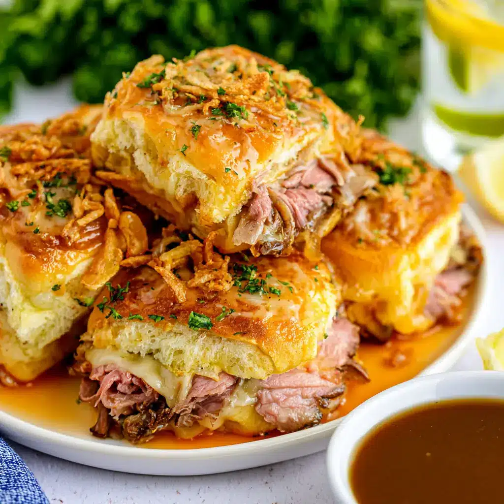 French Dip Sliders with Caramelized Onions and Au Jus 5 French Dip Sliders
